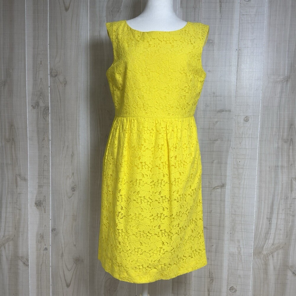 J.Crew Yellow Lace Fit & Flare Dress Sz 10‎ Sleeveless Knee Length Lined